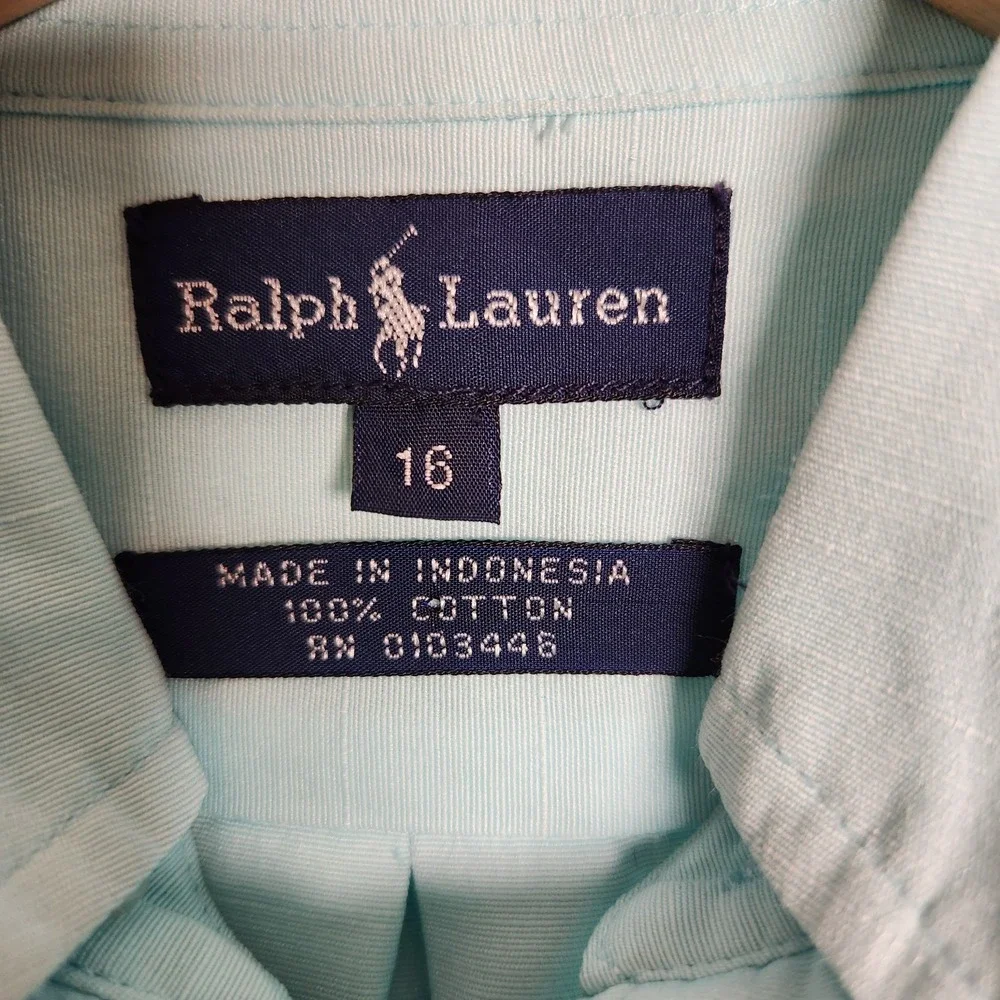 Ralph Lauren Boys 16 Shirt Mint Green Short Sleeve Button Down Fits Men XS